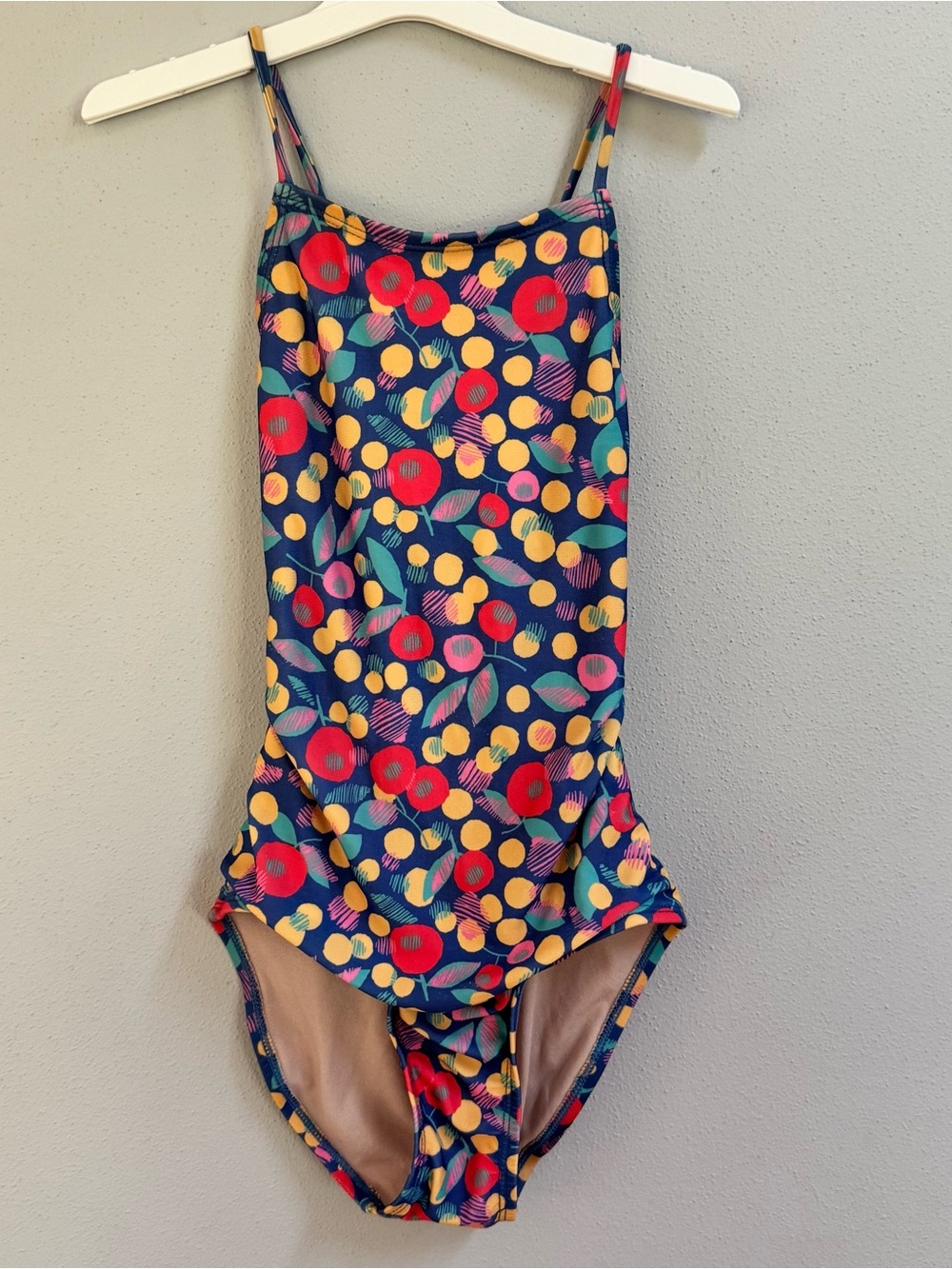 Tea Collection Girls‎ One Piece Swimsuit Size 10 Floral Fruit Print Blue Red